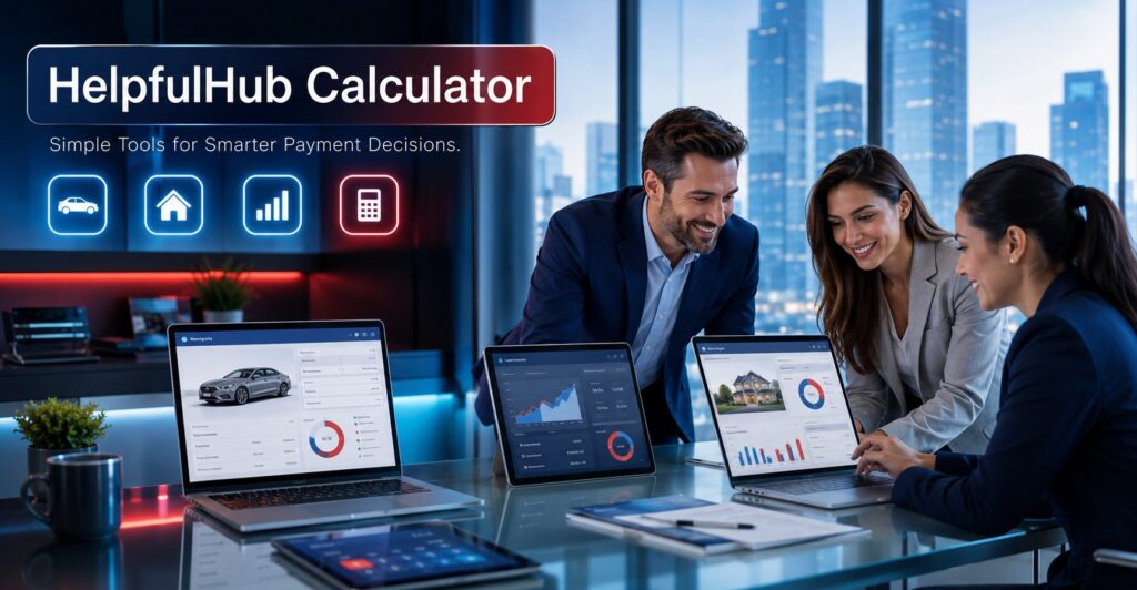HelpfulHub Calculator team reviewing online payment calculator dashboards for smarter financial decisions